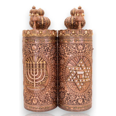 Étui pour Sefer Torah modèle Ménorah, Fleurs, Magen David, Hachem