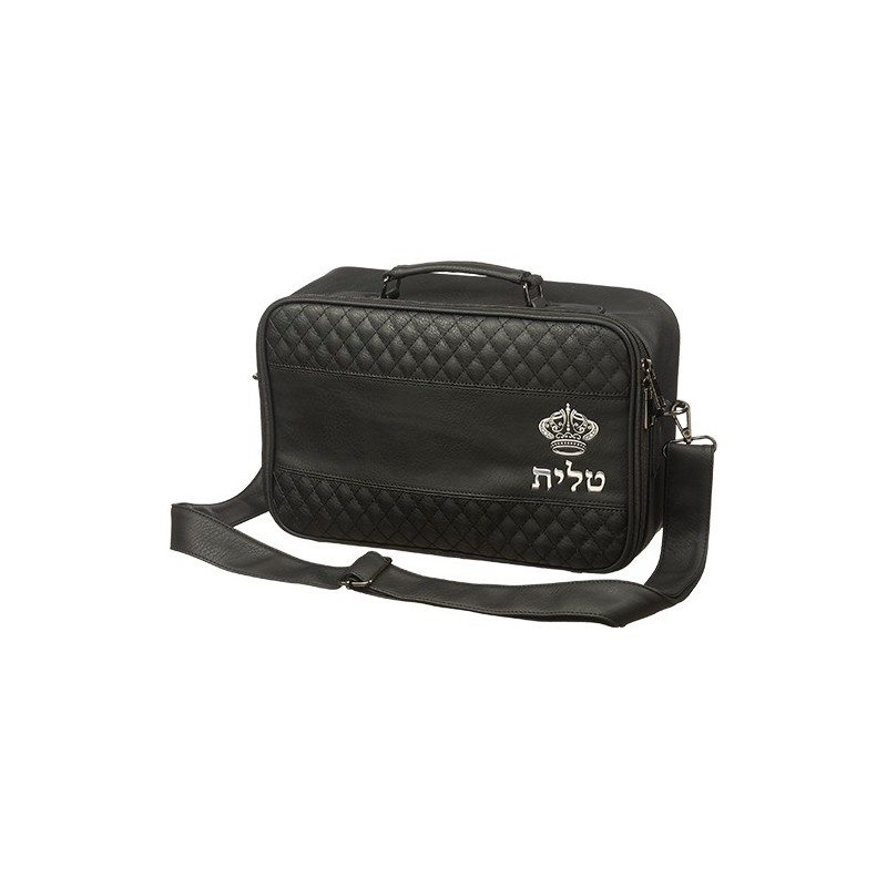 Sac pour Talith noir avec bordure luxueuse et lettres en relief "Keter" en argent