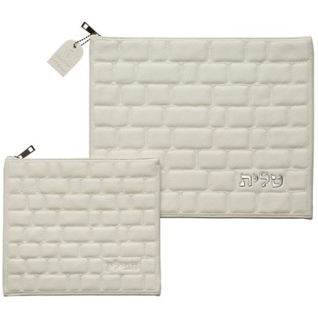 Set Talith & Téfilines en similicuir blanc "Kotel" avec relief "Talith"